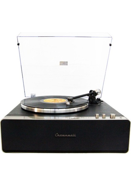 Nostaljik Ahşap Kaplama Pikap 33X45 Plaklar Bass Bluetooth Crownwell Vegas Plus Silver Renk
