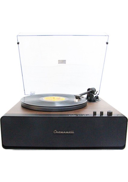 Nostaljik Ahşap Kaplama Pikap 33X45 Plaklar Bass Bluetooth Crownwell Vegas Plus Silver Renk