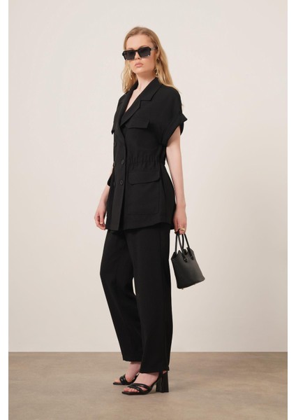 Kadın Crep Pantolonlu Takım Siyah 31173 fiyatları