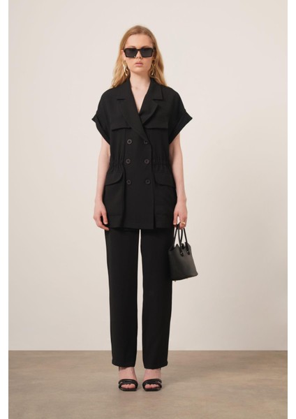 Kadın Crep Pantolonlu Takım Siyah 31173 fırsatları