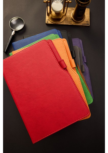 Kişiye Özel Hediyelik Kutulu Siyah Kalemli Çizgili 180 Sayfa Yeşil Deri Not Defteri fiyatları