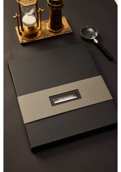 Kişiye Özel Hediyelik Kutulu Siyah Kalemli Çizgili 180 Sayfa Yeşil Deri Not Defteri modelleri