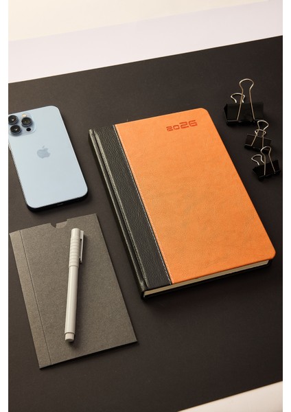 Kişiye Özel Hediyelik Cilt 2026 Düz Sert Kapak Turuncu Deri Ajanda
