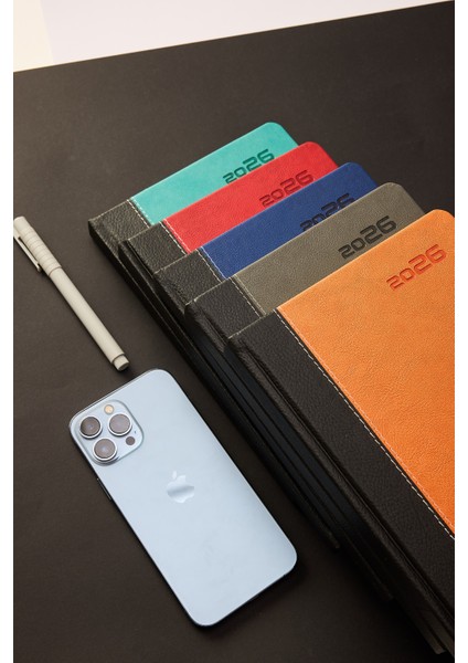 Kişiye Özel Hediyelik Cilt 2026 Düz Sert Kapak Turuncu Deri Ajanda modelleri