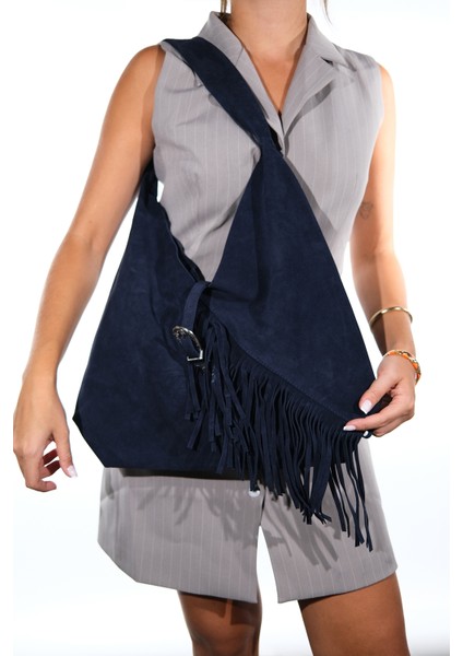 Rosalın Lacivert Hakiki Deri Süet Kadın Omuz Çantası indirimleri