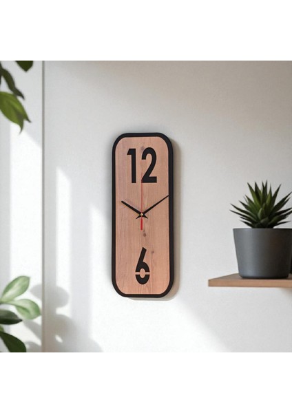 Dikdörtgen Ahşap Minimal Duvar Saati – 40×15 Cm, Sessiz Mekanizma, Modern Tasarım