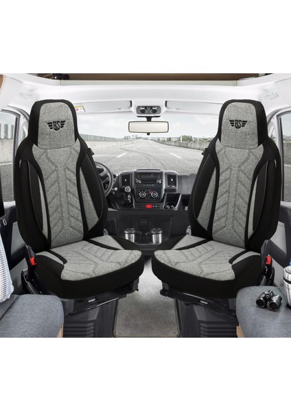 Plkt Serisi Ford Transit Custom 2012-2023 ile Uyumlu Pilot Oto Koltuk Kılıfı, Gri/siyah