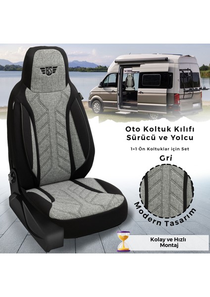 Plkt Serisi Ford Transit Custom 2012-2023 ile Uyumlu Pilot Oto Koltuk Kılıfı, Gri/siyah fırsatları