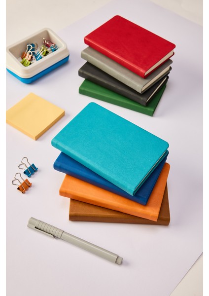 Kişiye Özel Hediyelik Cep Boy Lastikli Çizgili 192 Sayfa Turkuaz Deri Not Defteri modelleri