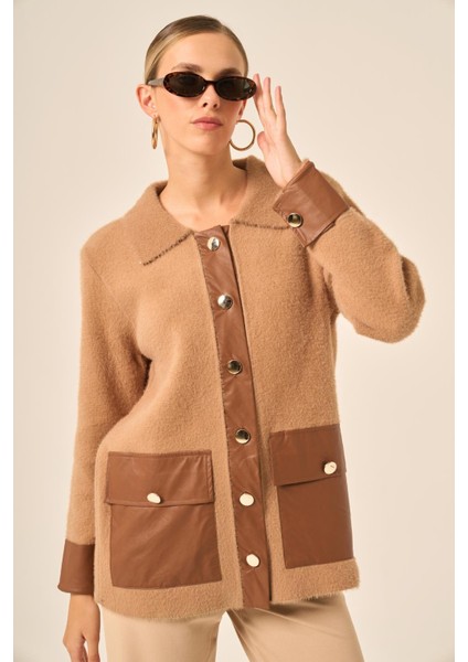 Kadın Deri Detaylı Ceket Bisküvi 20793