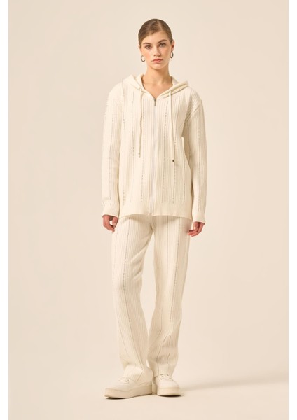 Kadın Kapşonlu Taş Detaylı Ikili Takım Ekru 20799