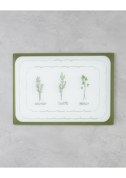 Rosemary Cam Kesme Tahtası 25X35 cm Yeşil-Beyaz