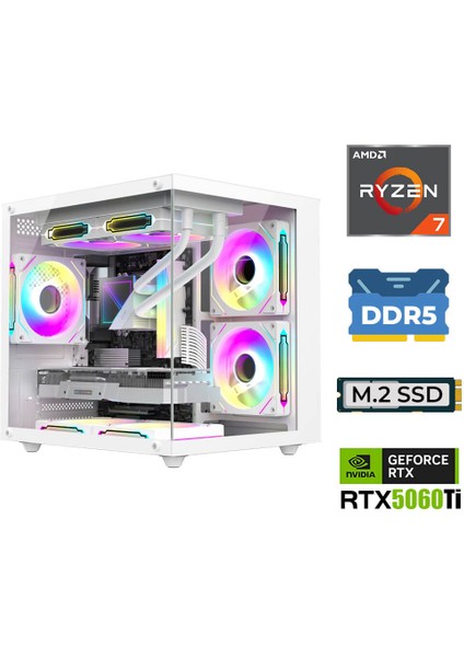 Elite X140 Ryzen 7 7800X3D 32GB Ddr5 Ram 1tb M.2 Nvme SSD 16GB RTX5060TI Sıvı Soğutmalı Masaüstü Oyuncu Bilgisayarı