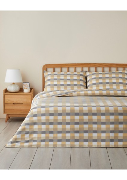 Cuby Kolay Ütülenir Tek Kişilik Nevresim Seti 160X220 cm Gri-Hardal