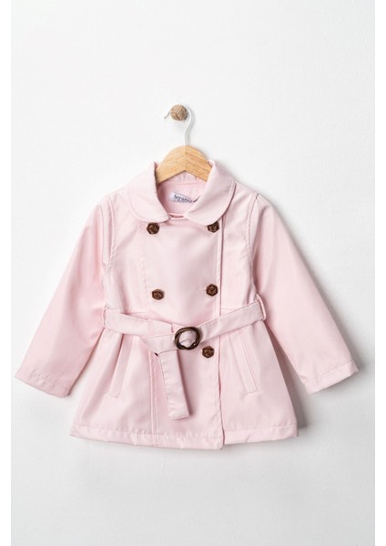 Trençkot Kemerli Astarlı kız çocuk - Pudra
