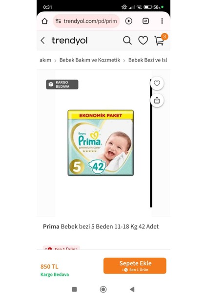 Bebek Bezi 5 Beden 11-16 kg 42 Adet