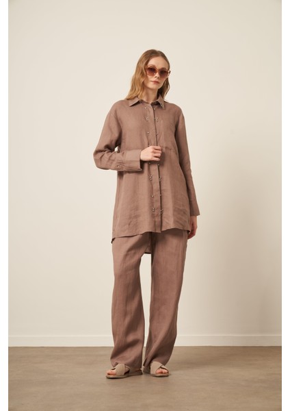 Kadın Ham Keten Takım Vizon 31115 fırsatları