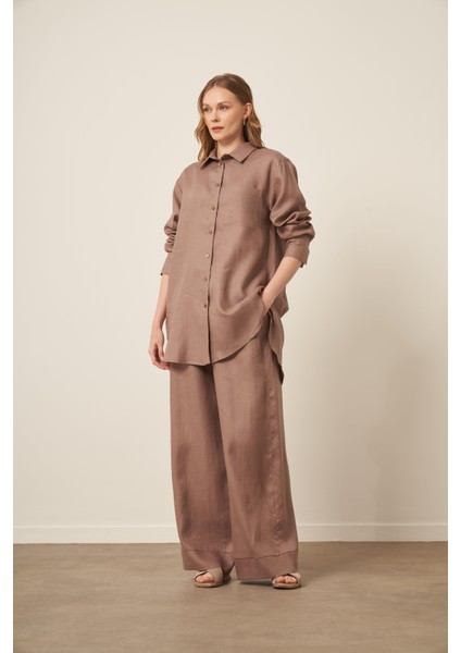 Kadın Ham Keten Takım Vizon 31111 modelleri