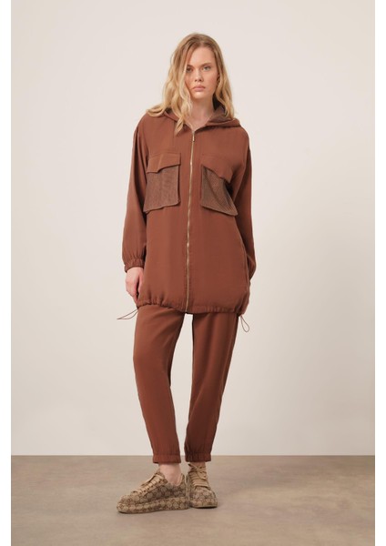 Kadın File Detaylı Pantolonlu Takım Kahve 30713 fiyatları