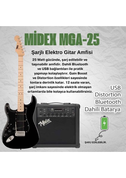 RPH-31BK-25AMP Solak Elektro Gitar 25W Amfili Full Set fiyatları