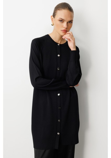 Premium Rayon Uzun Düğmeli Siyah Hırka fiyatları