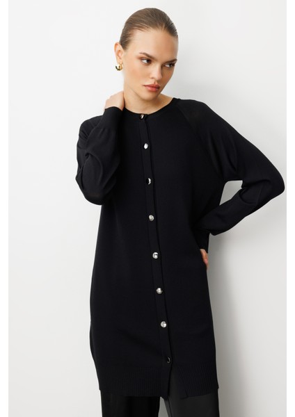 Premium Rayon Uzun Düğmeli Siyah Hırka modelleri