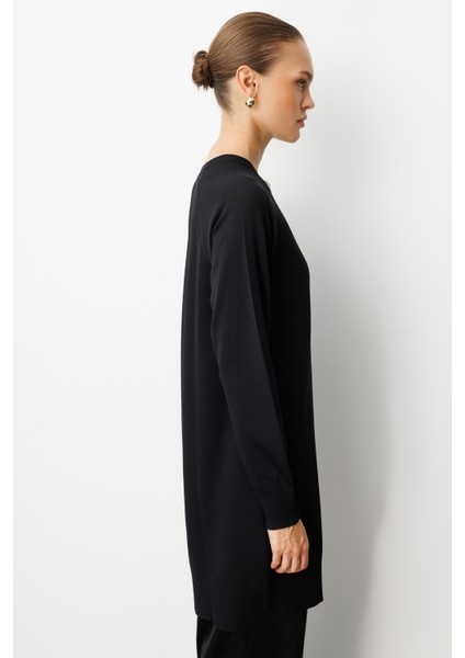 Premium Rayon Uzun Düğmeli Siyah Hırka fırsatları