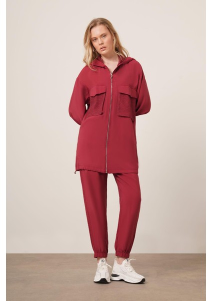 Kadın File Detaylı Pantolonlu Takım Bordo 30713 fiyatları