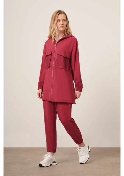 Kadın File Detaylı Pantolonlu Takım Bordo 30713 modelleri
