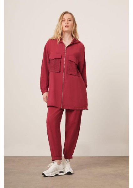 Kadın File Detaylı Pantolonlu Takım Bordo 30713 indirimleri