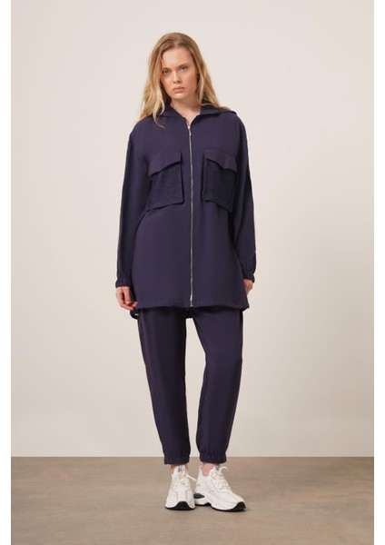 Kadın File Detaylı Pantolonlu Takım Lacivert 30713