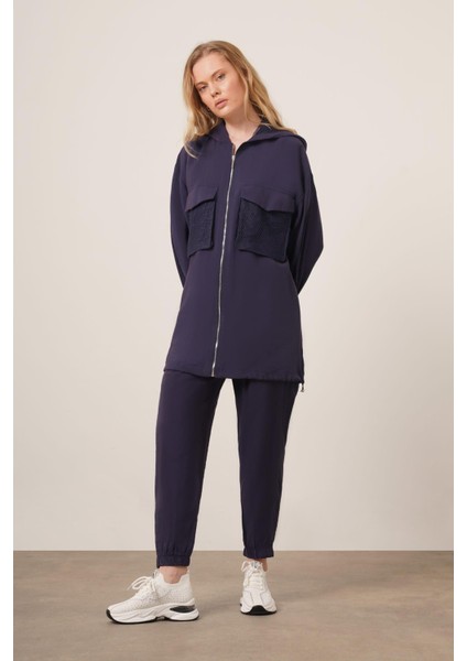 Kadın File Detaylı Pantolonlu Takım Lacivert 30713 modelleri