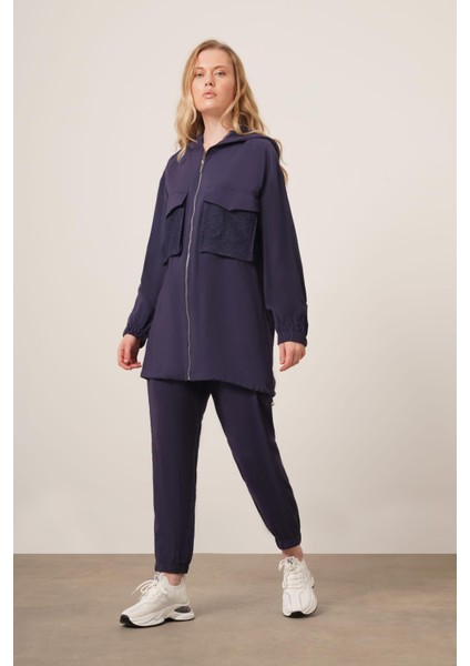 Kadın File Detaylı Pantolonlu Takım Lacivert 30713 fırsatları