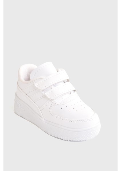 Günlük Unisex Çocuk Şeritli Beyaz Sneaker Cırtlı Hafif Rahat Spor Ayakkabı