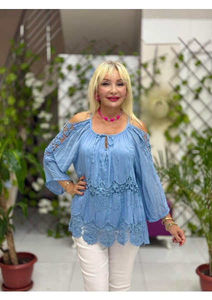 NC9740 Italyan Ipek Bluz Mavi