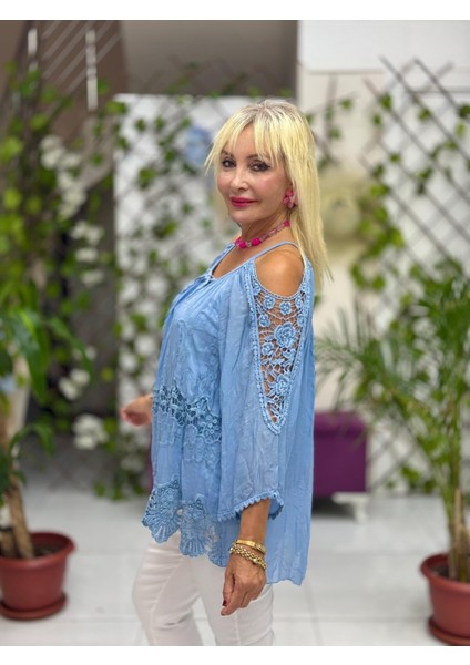 NC9740 Italyan Ipek Bluz Mavi modelleri