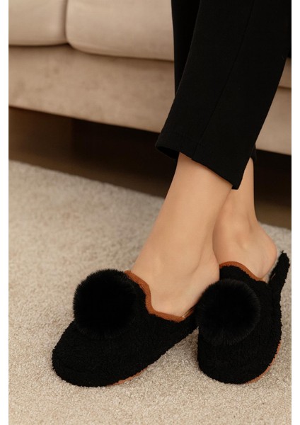 Kadın Ponponlu Ev Terliği Ses Yapmaz Kalın Taban Kışlık Terlik fiyatları