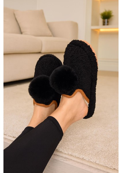 Kadın Ponponlu Ev Terliği Ses Yapmaz Kalın Taban Kışlık Terlik modelleri