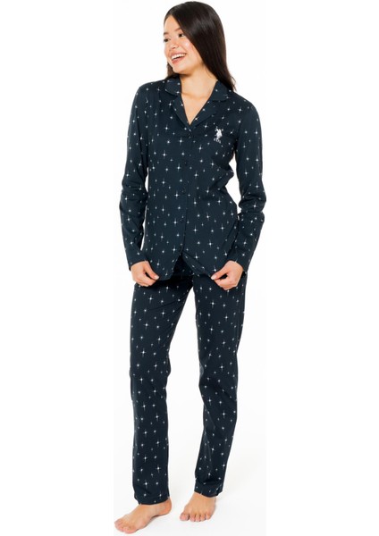 Kadın Lacivert %100 Pamuklu Uzunkol Mevsimlik Düğmeli Gömlek Pijama Ev Giyim fiyatları