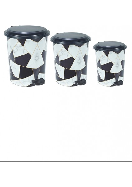 Desenli Pedallı Karışık Desen 3'lü Çöp Kovası Takımı -M10144