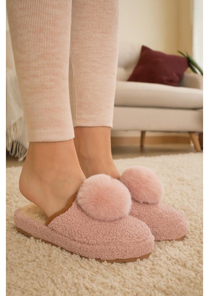 Kadın Ponponlu Ev Terliği Ses Yapmaz Kalın Taban Kışlık Terlik modelleri