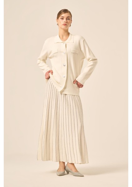 Kadın Sim Detaylı Ikili Takım Ekru 20899