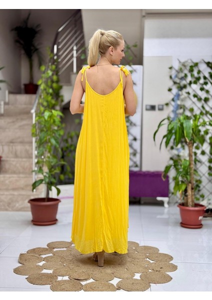 VL11199 Askılı Düz Vual Elbise Sarı fiyatları