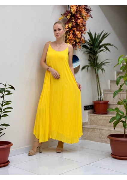 VL11199 Askılı Düz Vual Elbise Sarı fırsatları
