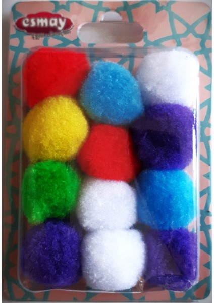 -Ponpon 3 cm -Askılı -12'li -Karışık Renkli