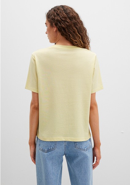 Plaj Baskılı Sarı Tişört 1613490-71319