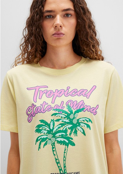 Plaj Baskılı Sarı Tişört 1613490-71319