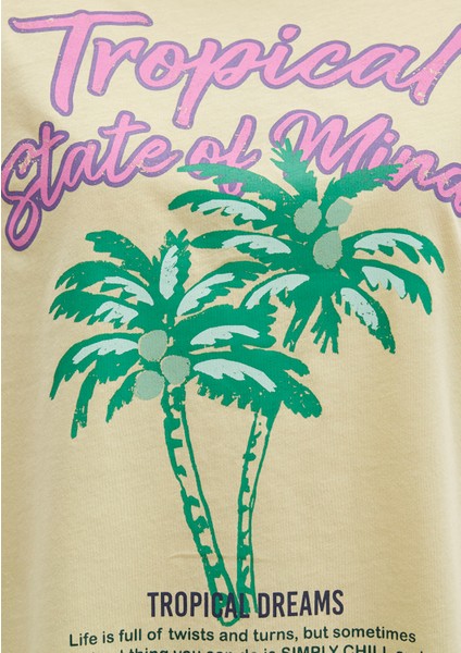 Plaj Baskılı Sarı Tişört 1613490-71319