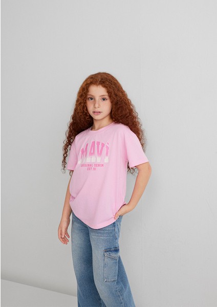 Mavi Logo Baskılı Pembe Tişört 7610386-70972