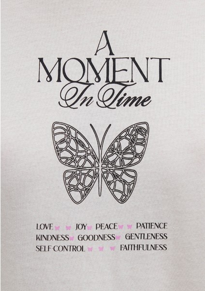 Kelebek Baskılı Ekru Tişört 1613462-70057